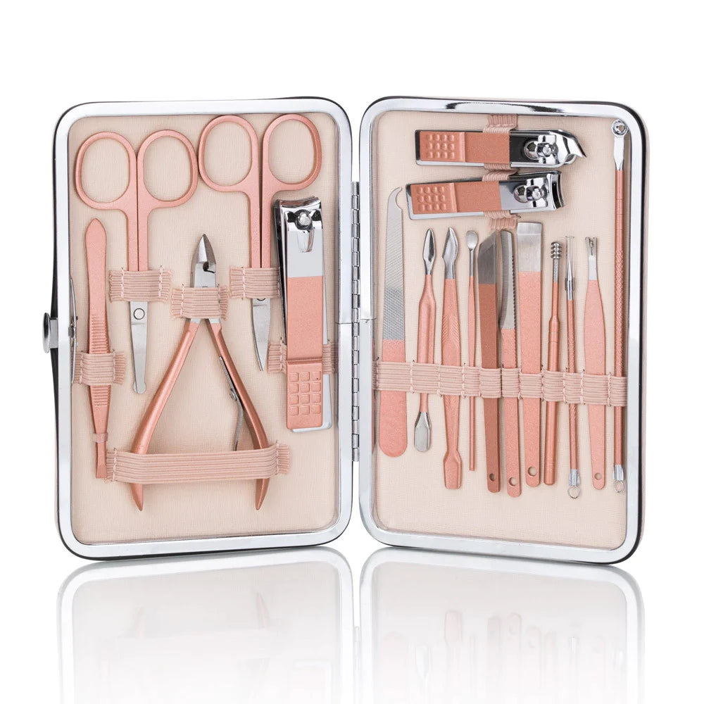 Trusa manichiura profesionala 18 piese, Rose&Gold - Auros
