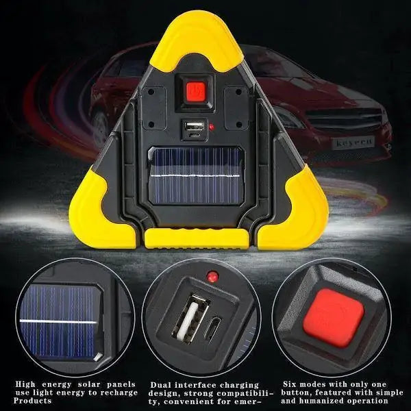 Triunghi reflectorizant iluminat cu 3 LED-uri cu incarcare prin USB sau solara - Auros